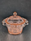 Vintage Anchor Pink Depression Glass Lace Edge Ribbed Candy Dish w Lid Antique?