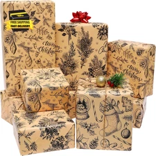 Brown Christmas Wrapping Paper for Men Women Kids - Rustic Xmas Gift Wrap Paper