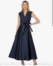 Adrianna Papell, Lapel Mikado Ankle Dress, Midnight Blue Size 10P