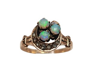 Antique Victorian Cool Diamond Opal 10k Yellow Gold Ladies Ring Size 4.25