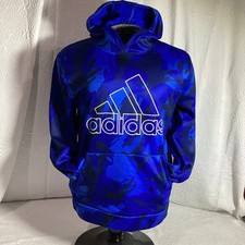 Adidas Kids Youth XL 18/20 Blue Camo Logo Hoodie Sweatshirt EUC