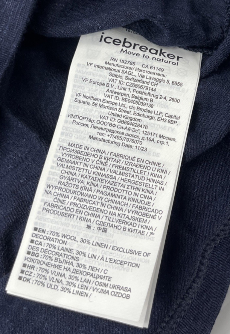 Icebreaker T Shirt Women's XS Blue Merino Linen Tee IB0A56ON401 Travel New