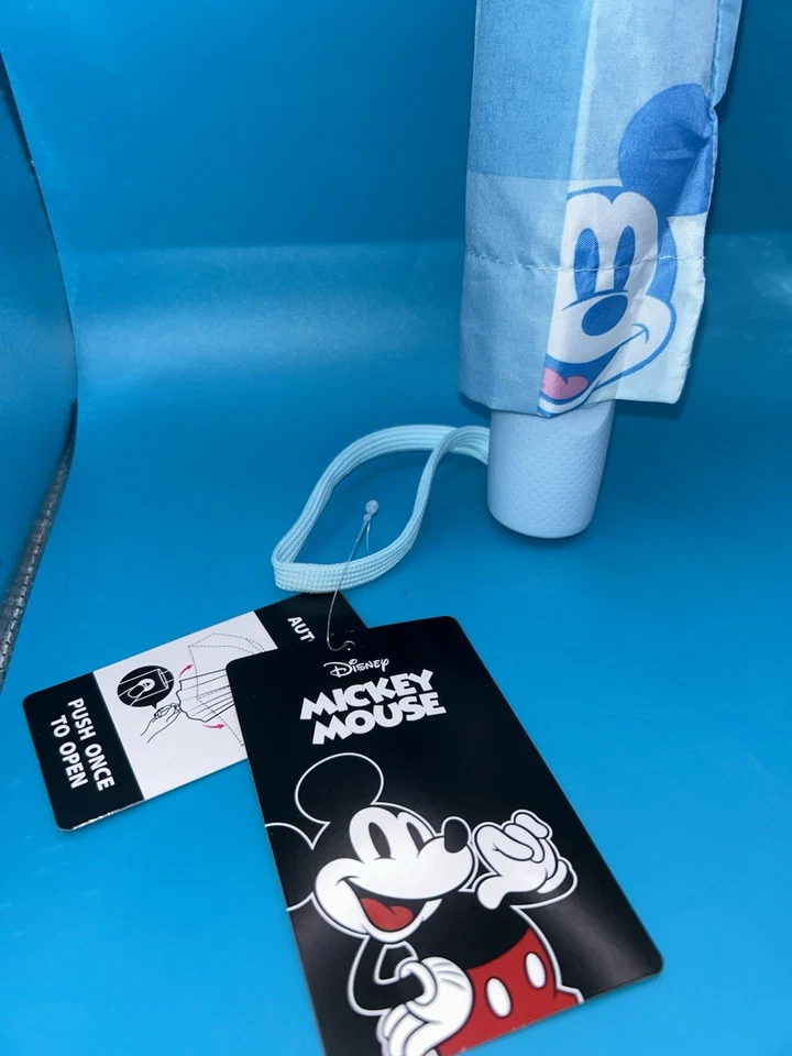 Disney Mickey Mouse Paraguas Azul Cierre Automático Compacto NUEVO Foto 3 de 4