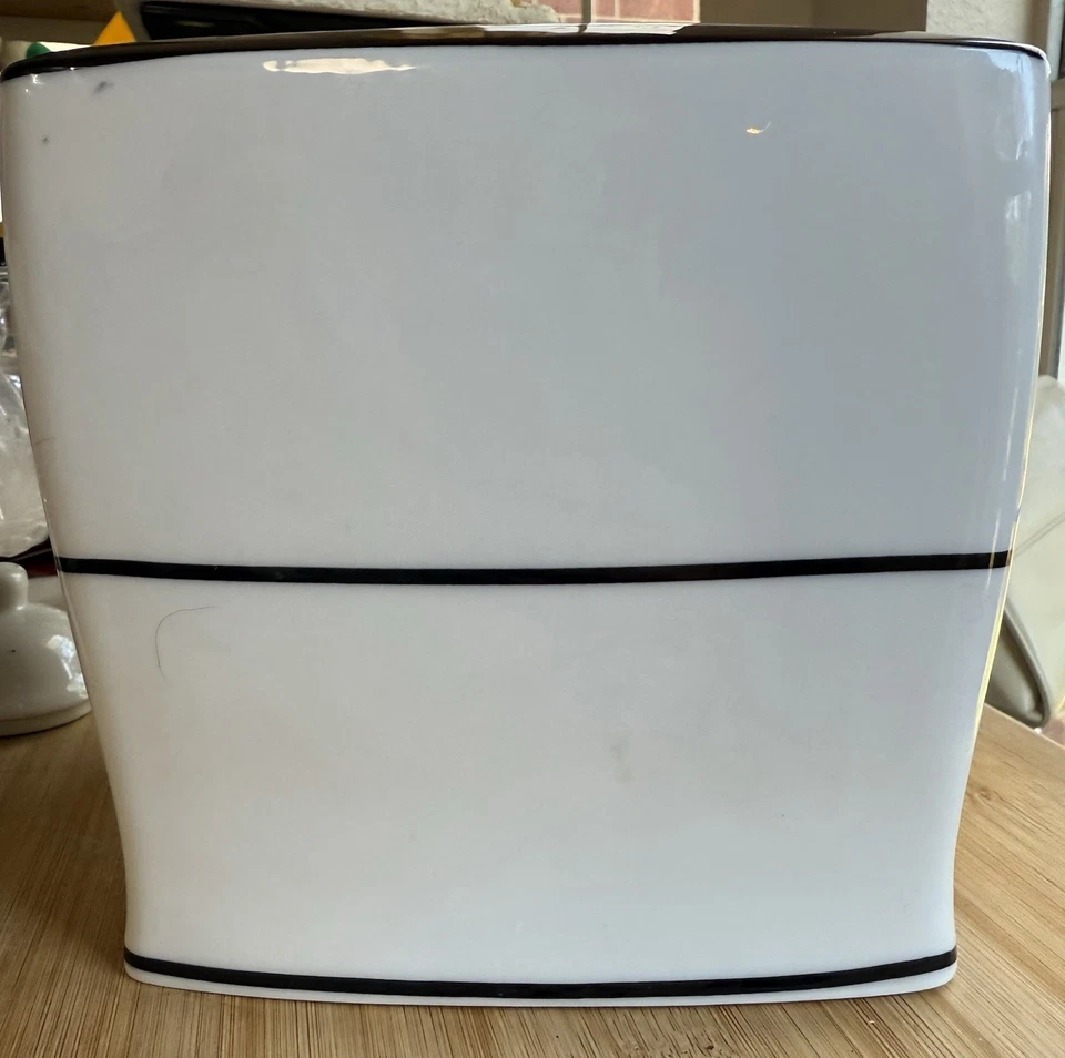 Nicole Miller Home Ceramic Tissue Box Cover Black & White Damask 6.5” Elegant - Image 3 of 4