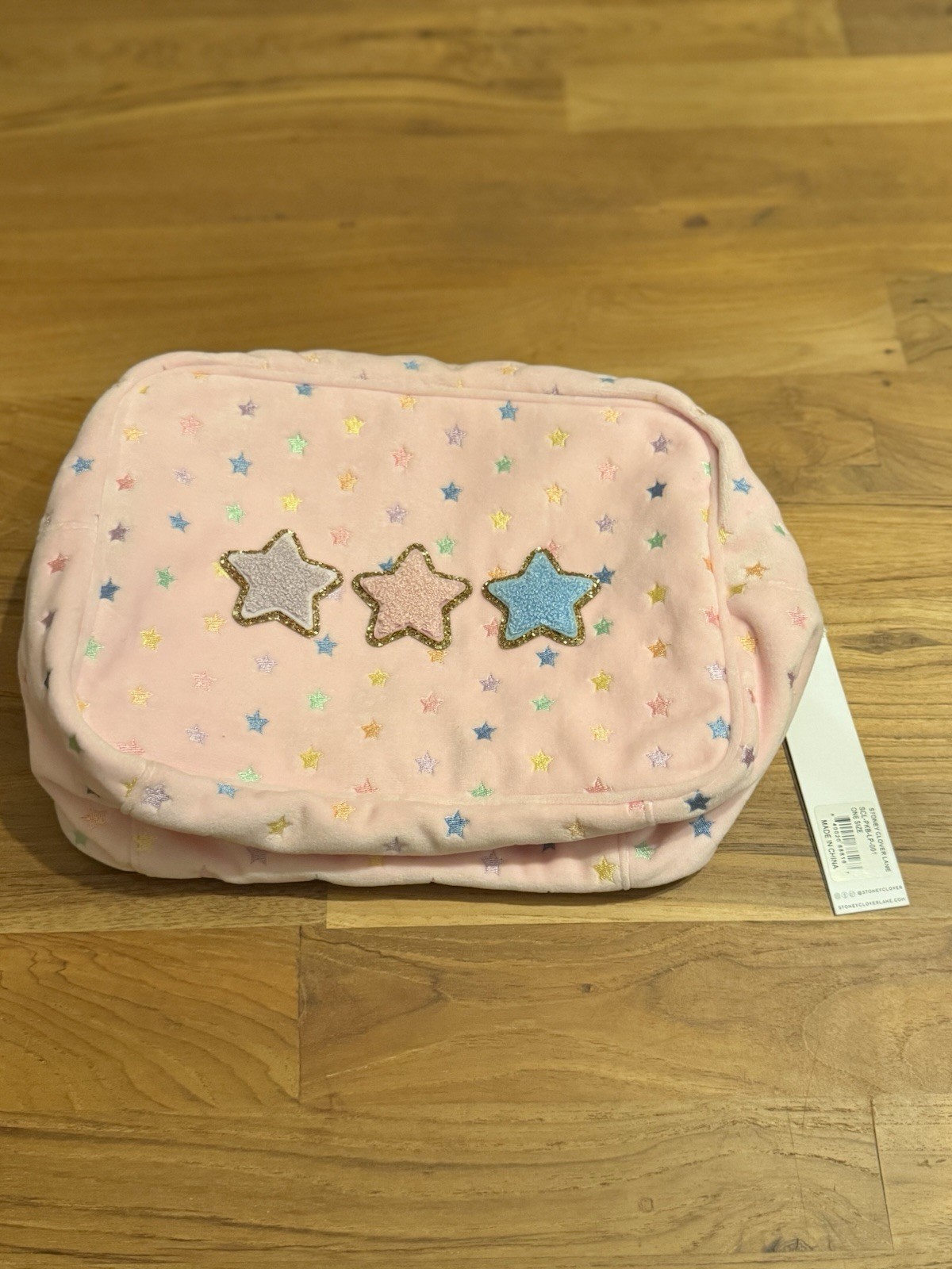 Stoney Clover Lane Item: Cosmetic / Zip Pouch Color: Pink with Multicolor Stars