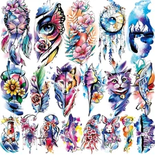 79 Sheets Realistic Temporary Tattoos for Women, Watercolor Arm Fake Tattoos Sti