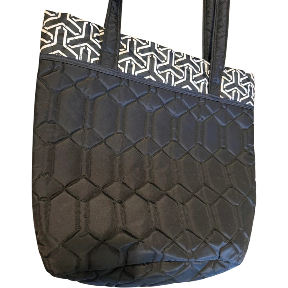 Bolso de Mano Cinda B Acolchado - Negro con Borde Geométrico - Bolso de Hombro Foto 3 de 4