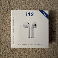 TWS True Wireless Stereo i12 Earbuds Headphones White Auto Pairing - New In Box