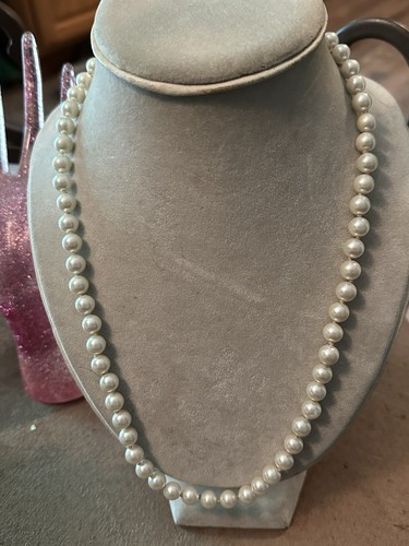 VTG 20” Hand Knotted STRAND WHITE FAUX PEARL BEADED NECKLACE - WEDDING JEWELRY