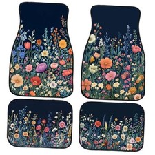 Car Floor Mats Set of 4 Colorful Bloom 26.8"L x 17.3"W x 0.12"Th Wildflower