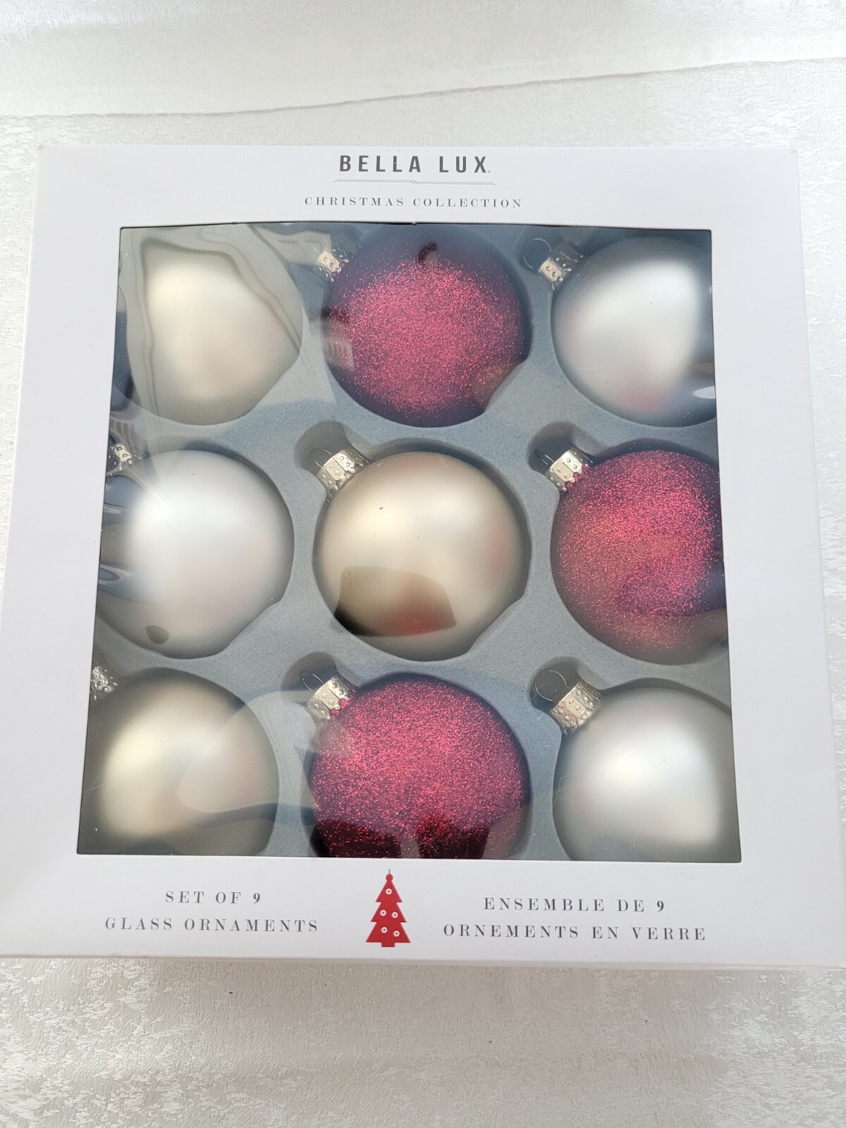 Bella Lux Christmas Collection Glass Ornaments Red, White & Gold 2.5