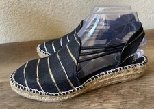 Toni Pons 37 Black Gold Striped Espadrilles Slip On Sandals Shoes 6.5 US EUC