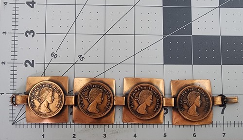 Bracciale Pannello Vintage RAME ELIZABETH ll REGINA COIN - Foto 7 di 7