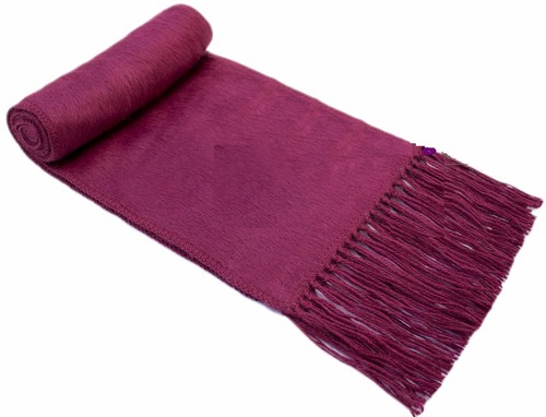 alpaca solid color narrow scarf with hand finish fringe burgundy