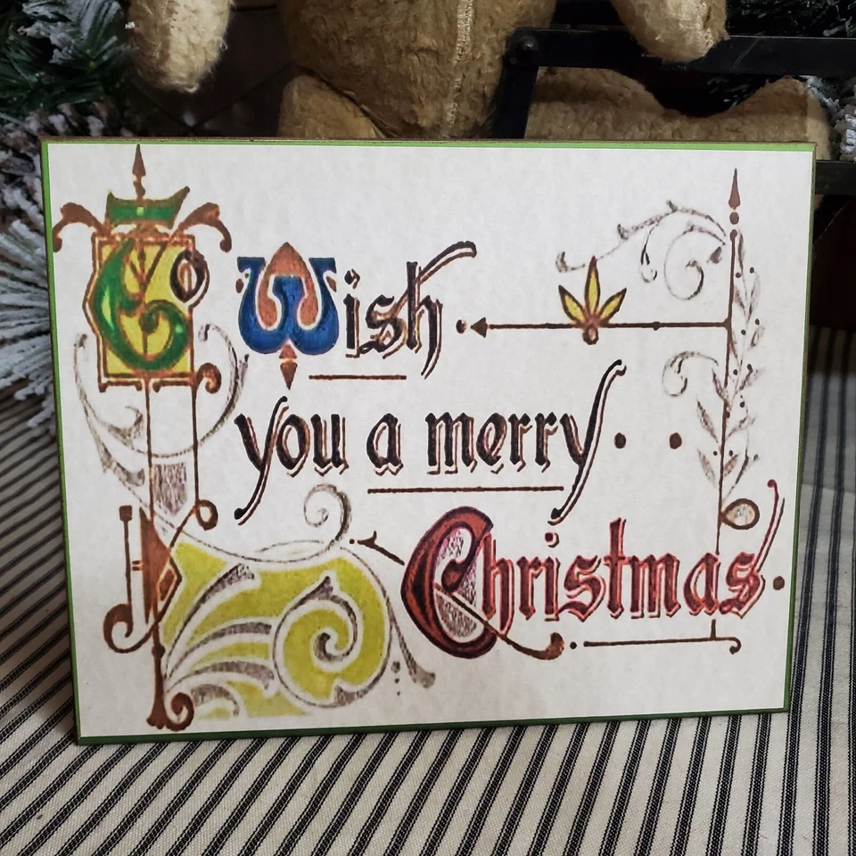 OLD PRIMITIVE VICTORIAN ANTIQUE VINTAGE STYLE MERRY CHRISTMAS WISH SCRIPT SIGN - Image 2 of 4