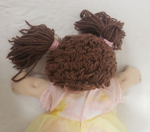 Cabbage Patch Kids 1985 cabello castaño/ojo gris niña cabeza molde 1 mariposas rosa - Imagen 8 de 17