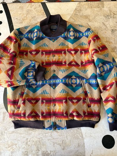 EUC Pendleton Indian Aztec Print Los luna Wool Blend Bomber Jacket Men's XL - Picture 2 of 9