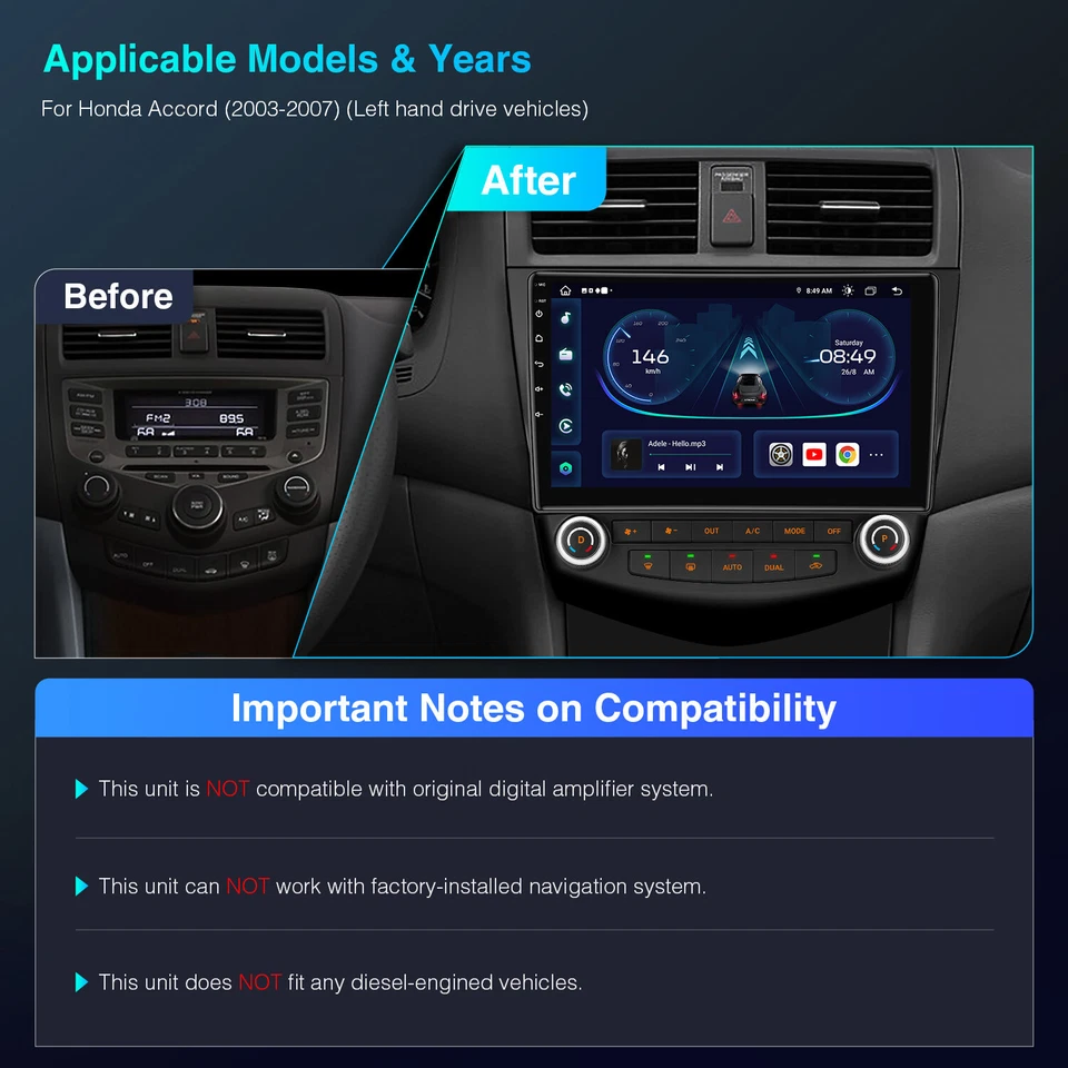 10.1" Android 14 8Core Car Stereo Radio GPS Navi 2+32G 4G LTE For Honda Accord - Image 4 of 4