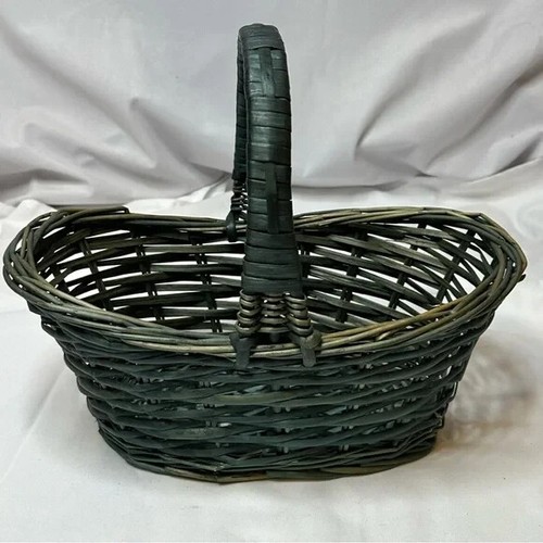 Antique Handwoven Dark Green Wicker Basket GUC - Picture 3 of 5