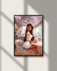 Pocahontas Princess Cafe Girl Portrait Art Poster Print | 12x18 24x36