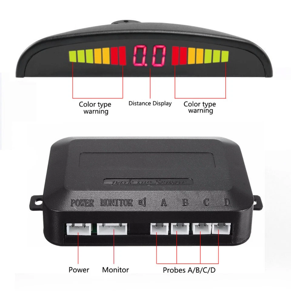 4 Parking Sensor Reverse Backup Radar Alarm System Kit LED Display Autp Black - Image 3 of 4