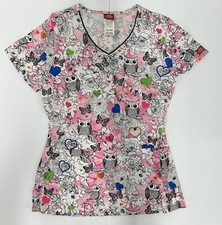 Dickies Women  s Scrubs V-Neck Top Owl Print Size XS