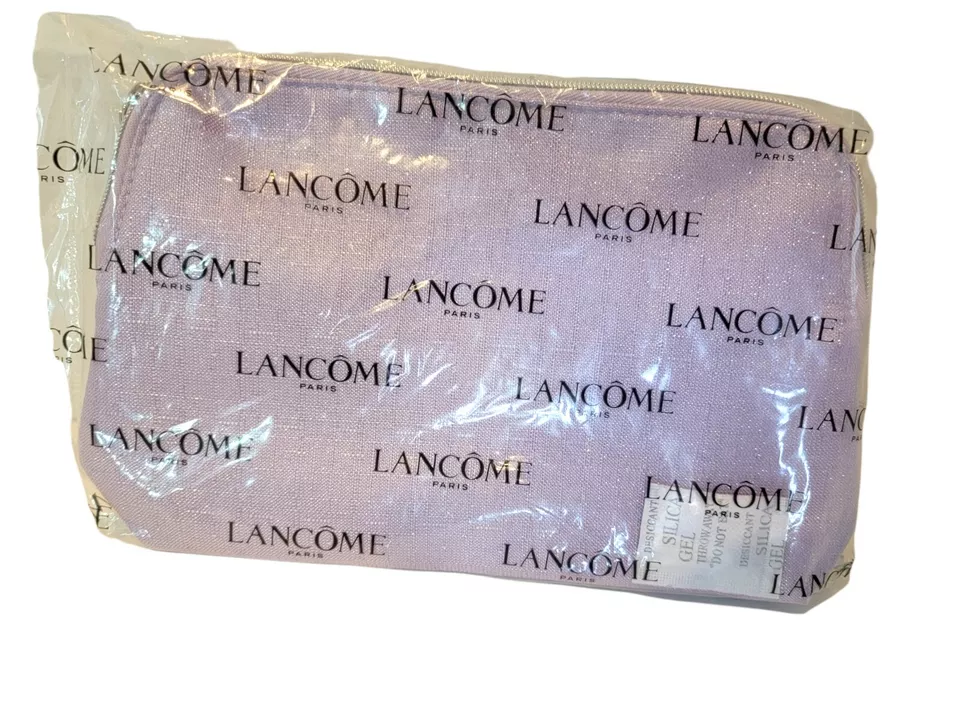 Nuevo en bolsa-NIP- LANCOME Bolsa de Maquillaje Cosmético Lila Tejido Brillante 10"x6.5"x 2.5" Foto 2 de 4