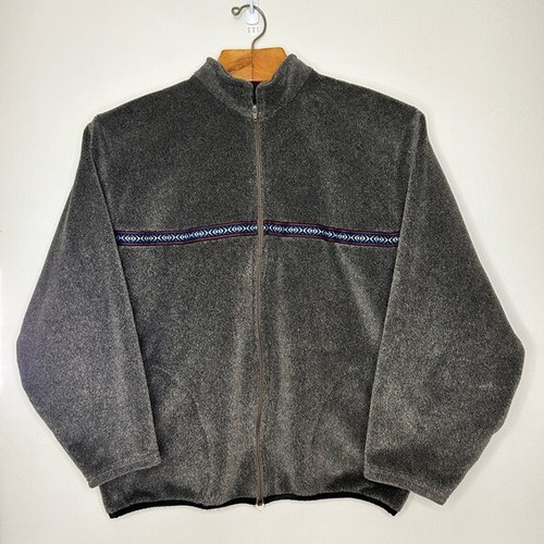 Handgefertigte Fleece Full Zip Jacke - grau - wunderschön - warm - aztekisch - Größe XL - Bild 1 von 10