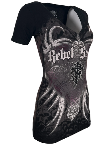Anime Cult T-shirt Donna Rebel Saint By Affliction - Tema Garage, Biker, Tatuaggi, Maniche Lunghe, Cotone 100% T-shirt Affliction - Foto 9