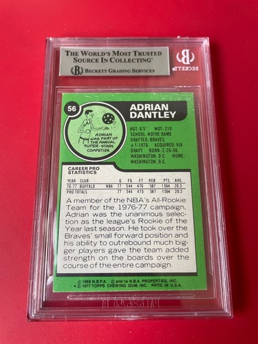 Tarjeta de novato de Adrian Dantley HOF 1977-78 Topps NBA firmada automática BAS losada - Imagen 2 de 2