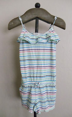 AMERICAN EAGLE 77 KIDS~GIRLS STRIPED RUFFLE SPAGHETTI STRAP ROMPER~M 10~EUC