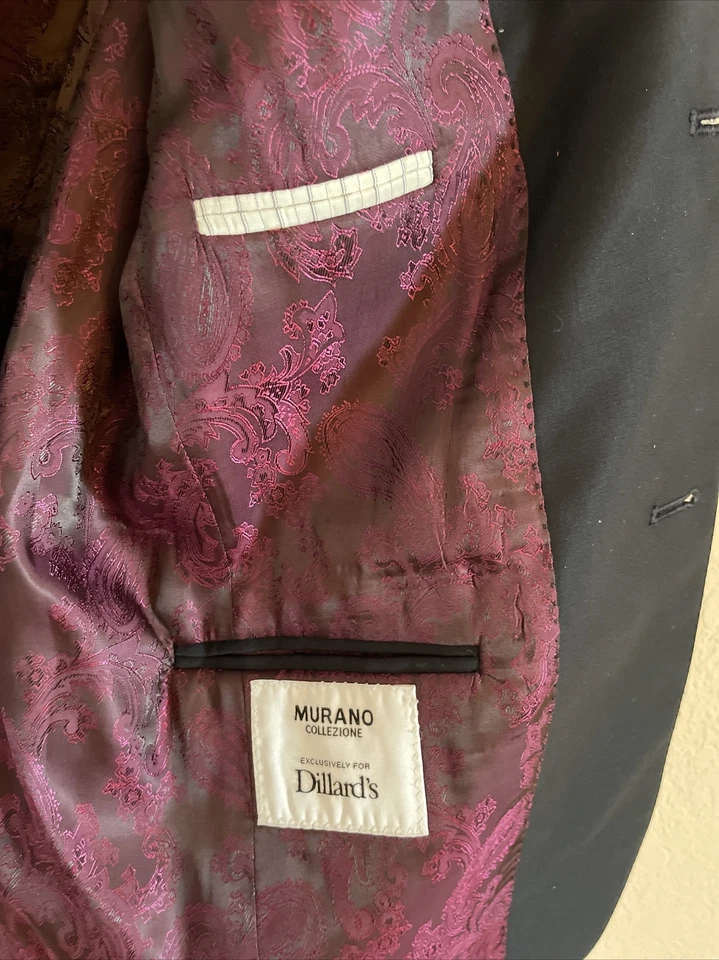 Мужской костюм мурано черный 38R брюки 34 «W X 33» внутренний шов 100% шерсти две кнопки 2шт - Изображение 2 из 4