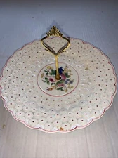 Vintage Moriyama TIDBIT SERVING DISH Floral Hand Painted Plate Quilted Floral