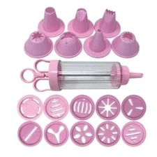 19pc Cookie & Cake Decorating Set with Frosting Syringe, Stencil Caps, Tips