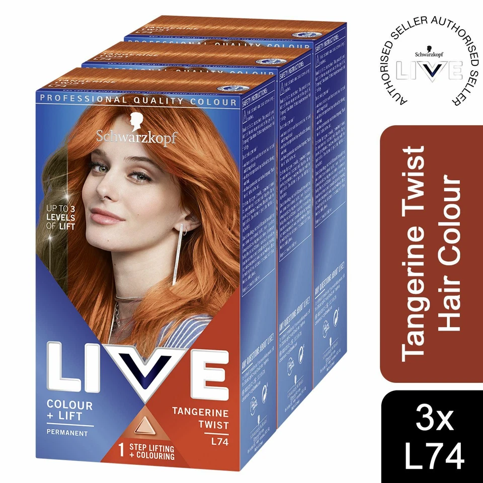 3x Schwarzkopf Live Color + Lift Permanent Colour Hair Dye, L74 Tangerine Twist