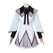 Puella Magi Madoka Magica Akemi Homura Cosplay White Dress Costume W/Headwear