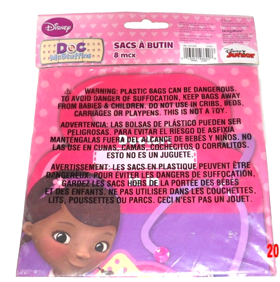Disney Doc McStuffins Fiesta de Cumpleaños Botín Golosinas Favor Bolsas 8 piezas Nuevo en Paquete 8 piezas Foto 2 de 3