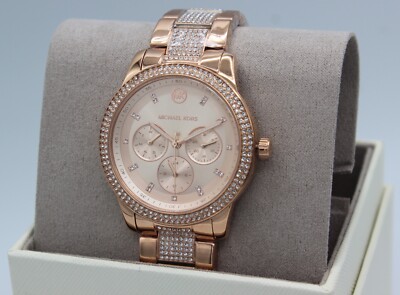 NEW AUTHENTIC MICHAEL KORS TIBBY ROSE GOLD CRYSTALS GLYTZ WOMEN'S MK6826 WATCH