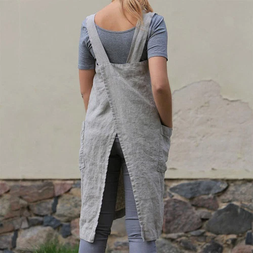 Damen Baumwolle Leinen Rückenschürze Kleid Damen Locker Hausmann Kochen Florist Neu - Bild 12 von 23