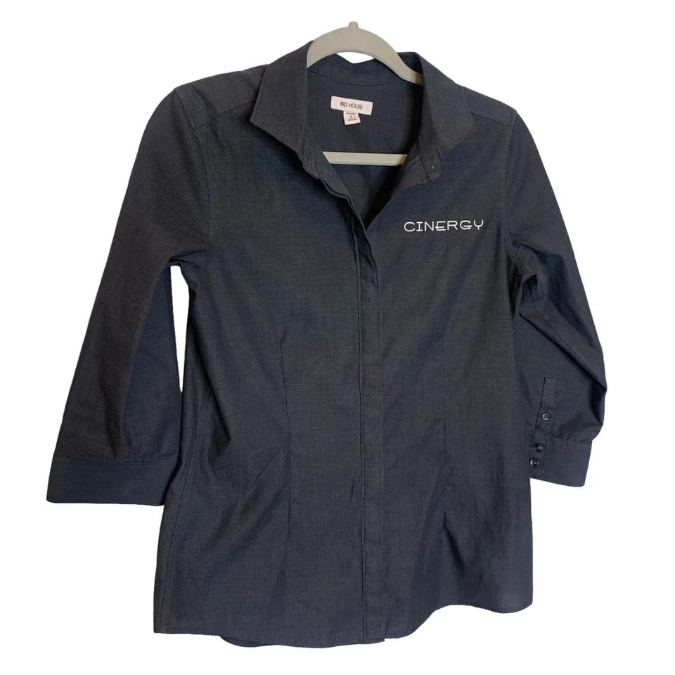 Cinergy Shirt Womens Small Gray Embroidered 3/4 Sleeve Hidden Button Front - Image 4 of 4