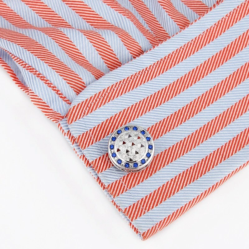 1 Par de Gemelos de Cristal Azul para Hombre Moda Redondos Para Hombre Gemelos Camisa Informal Foto 4 de 4