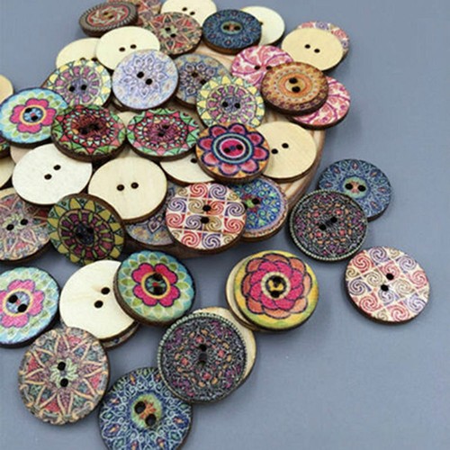 100Pcs Mixed Flower Style Wood Button 2 Holes Apparel Sewing Scrapbooking Crafts - Picture 9 of 14