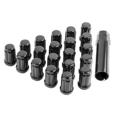 M12x1.5 Lug Nuts, Cone Seat 6 Spline 20pcs Black with 1 Socket Key,1.38" Tall