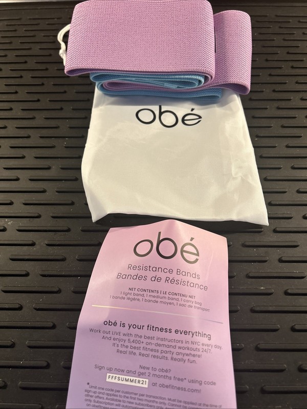 NWT Obe’ Resistant Bands 1 Light 1 Med 1 Carry Bag Purple Blue
