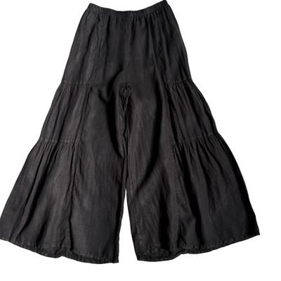 Luisa And Q 100% Linen Pants Sz M Lagenlook Wide Leg Palazzo Tiered Ruffle Black