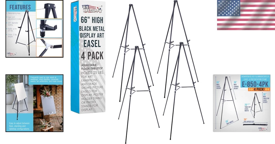 Large Black Telescoping Easel Stand 4 Pack - Image 2 of 4