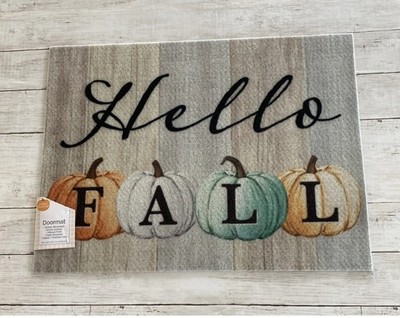 Perfect Harvest Fall Doormat Rug  Hello Fall  Pumpkins Indoor/Outdoor 18 x24 New