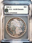 1880-O Morgan Silver Dollar, Micro O AU58 Details ICG