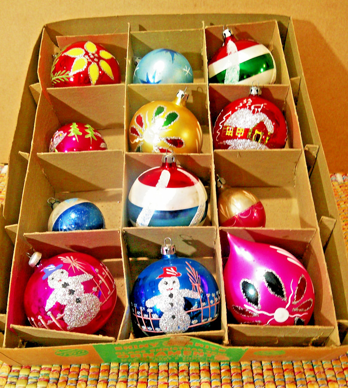 12 Vintage Mercury Glass Christmas Ornaments Made in Poland