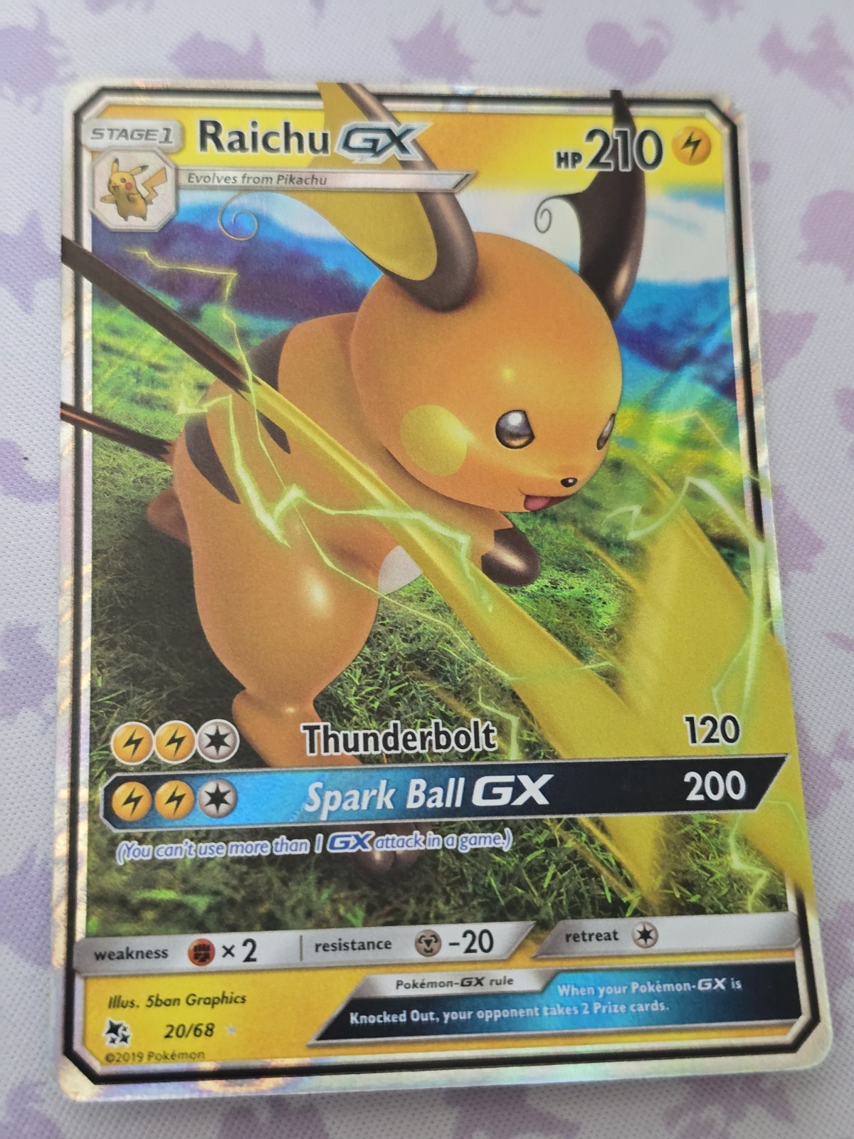 Pokemon Hidden Fates Raichu GX 20/68 NM 007